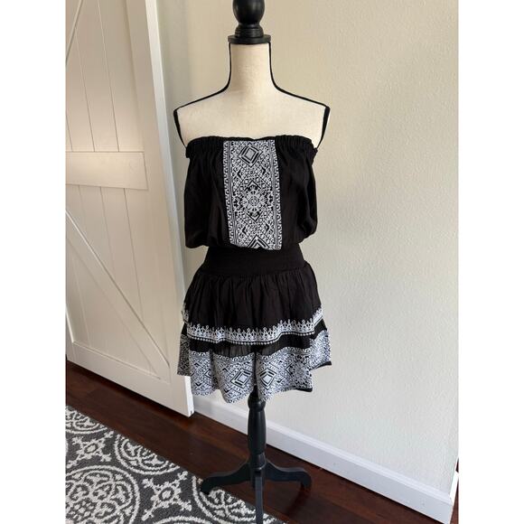 Ramy Brook NWT Jaycee Black Strapless Embroidered Cotton Ruffle Mini Dress L & S - Picture 5 of 16